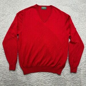 Alan Paine Sweater Mens XL Red V-Neck Pure Merino Wool EUR 56 UK48
